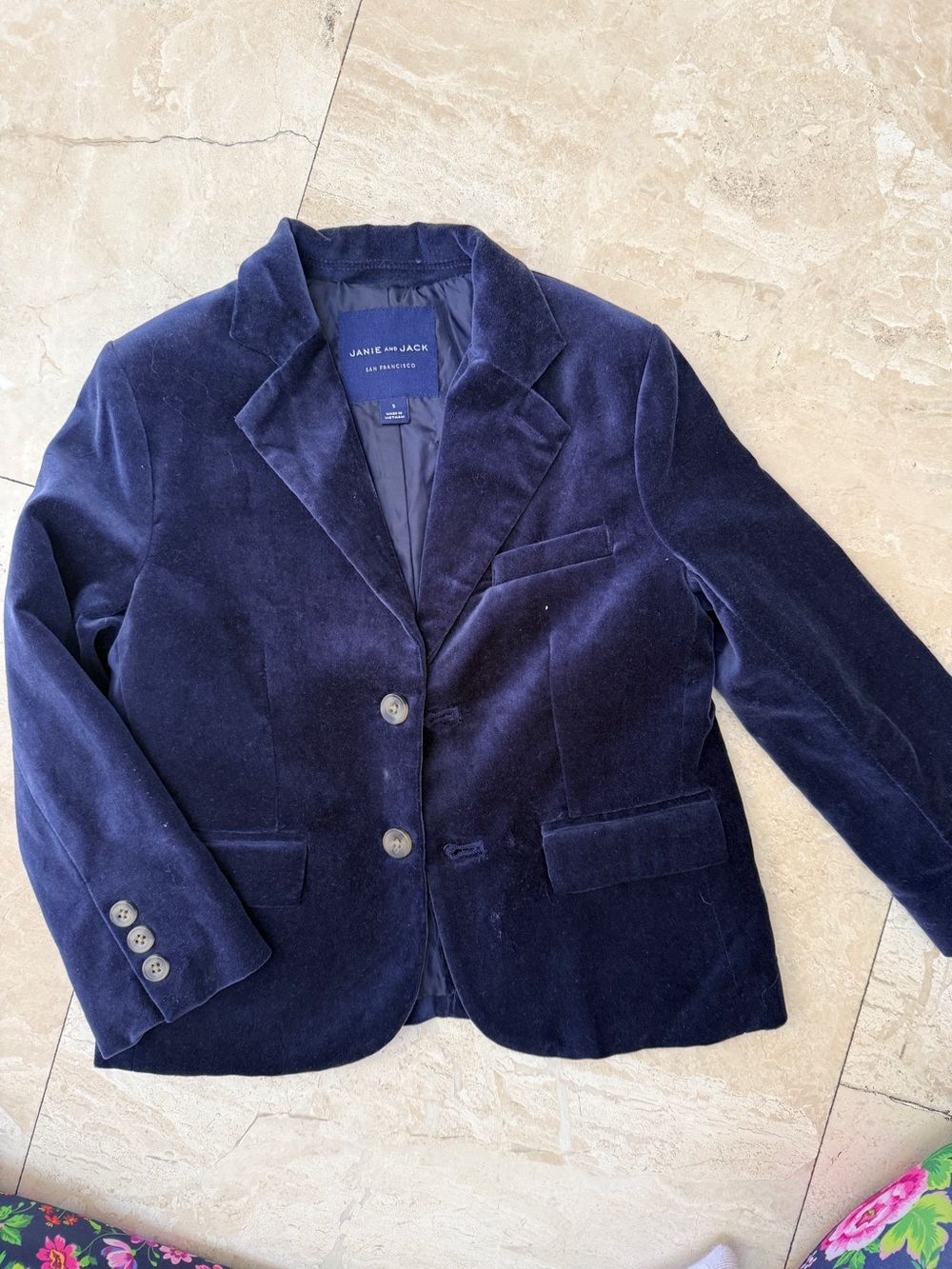Janie and Jack suit set (4 pcs)Navy Velvet Blazer, Vest & Green Plaid Pants Set - Picture 2 of 11
